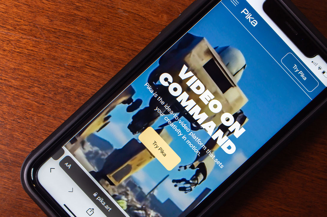 Website of Pika (Pika.art) seen in an iPhone screen