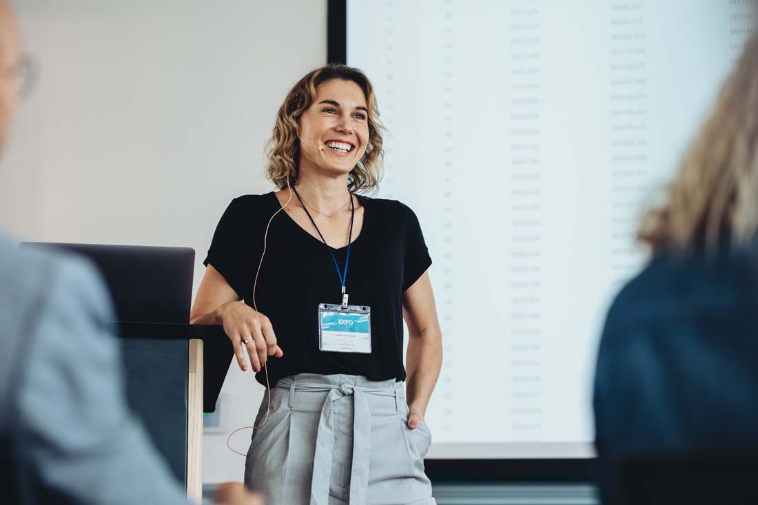 woman speaking in public