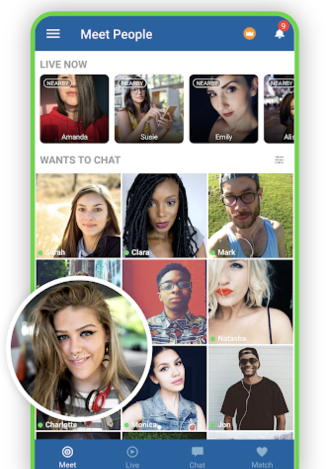 Photo shows the Skout interface which shows users that are