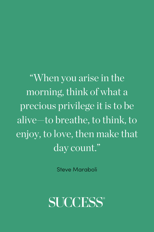 “When you arise in the morning, think of what a precious privilege it is to be alive—to breathe, to think, to enjoy, to love, then make that day count.” —Steve Maraboli, Life, the Truth, and Being Free